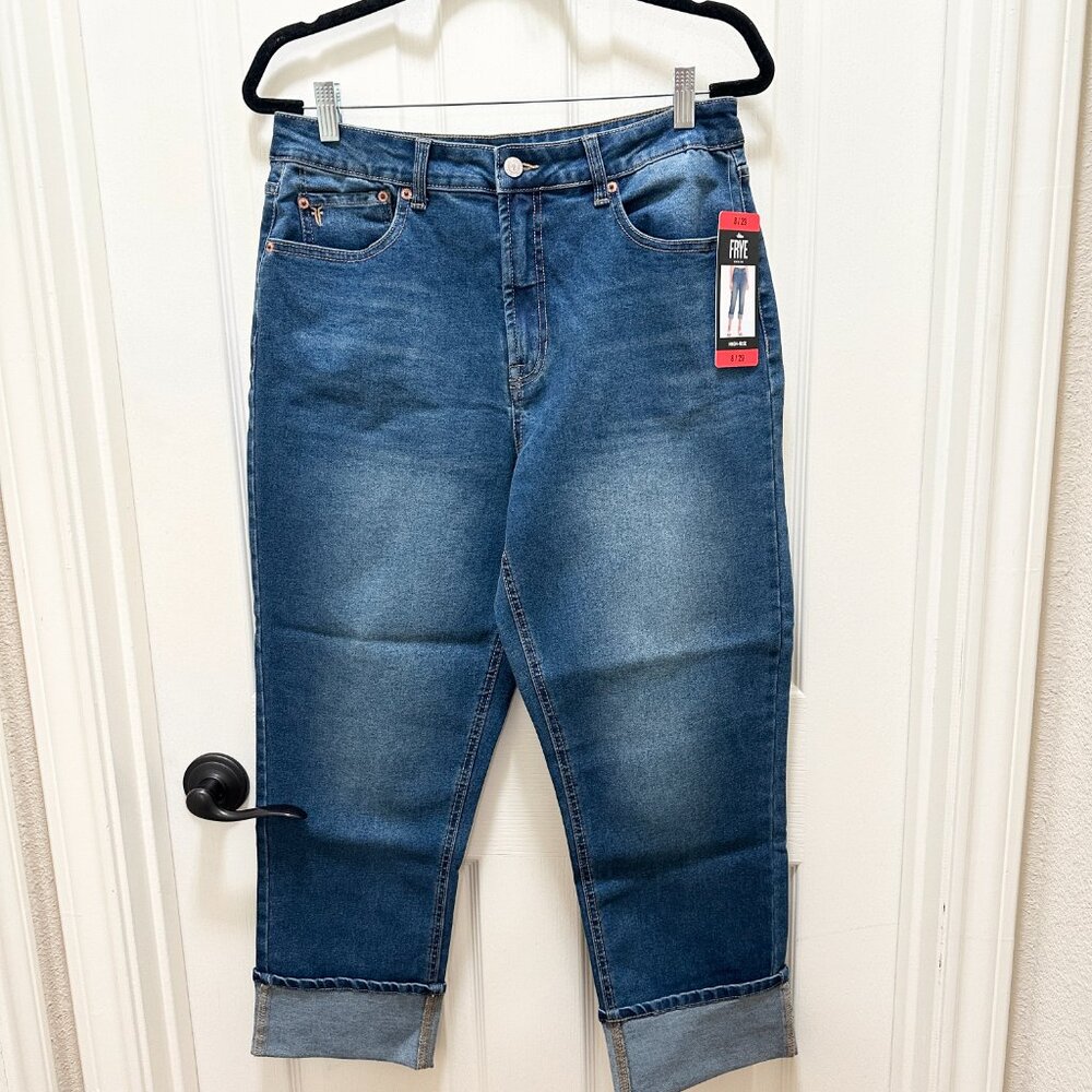 Frye Women's Stretch Jeans Size 8 Blue High Rise Straight Leg Cuffed Crop (NEW) - Picture 13 of 15